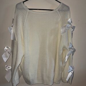 SHEIN Cream Sweater with Ribbon Accents